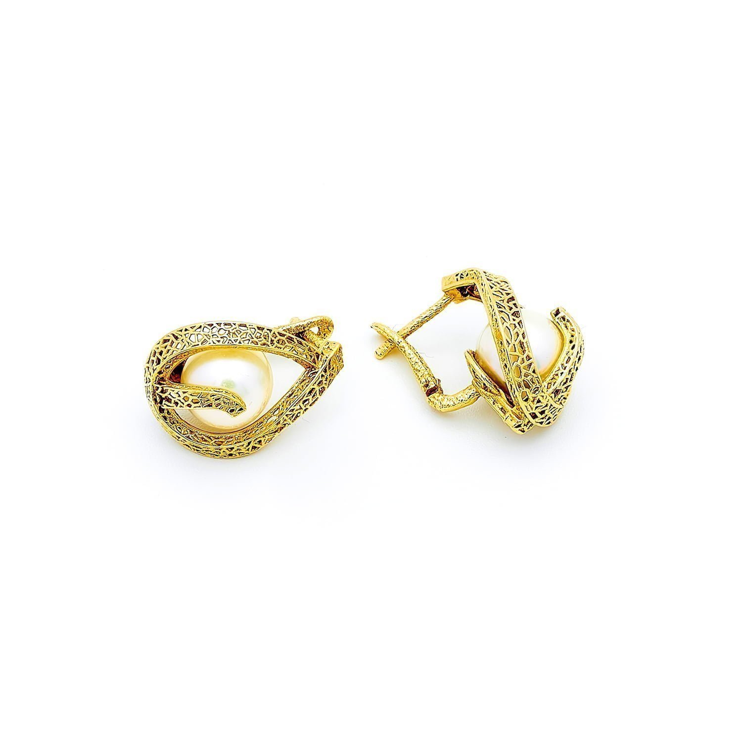 Cercei Faith cu perle albe de cultura de 11mm din aur galben de 14k