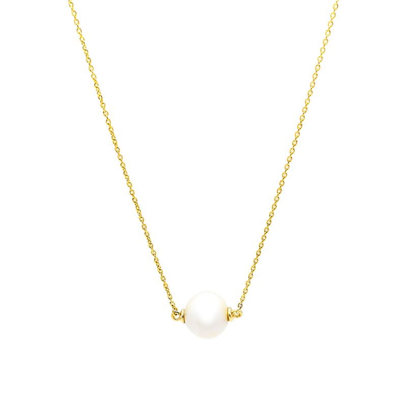 Colier Alba cu perla alba de cultura de 9-10mm, din aur galben de 14k