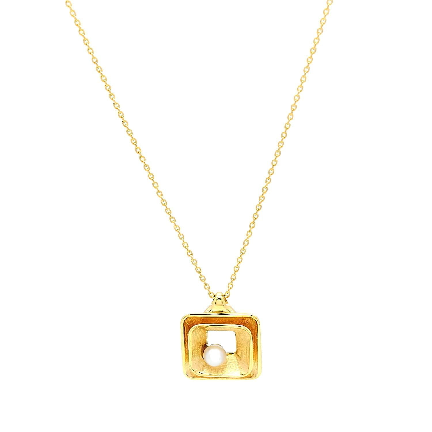 Colier Amber cu o perla alba de cultura de 4-4.5mm din aur galben de 14k