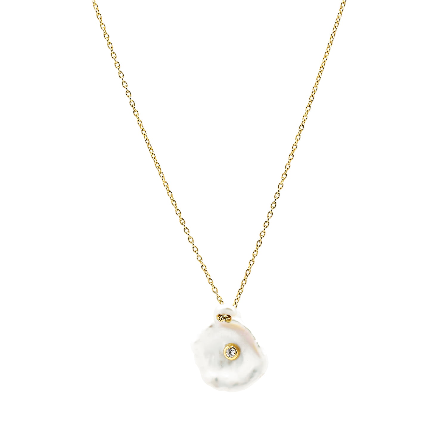 Colier Baroque cu o perla alba de cultura neregulata, din aur galben de 14k