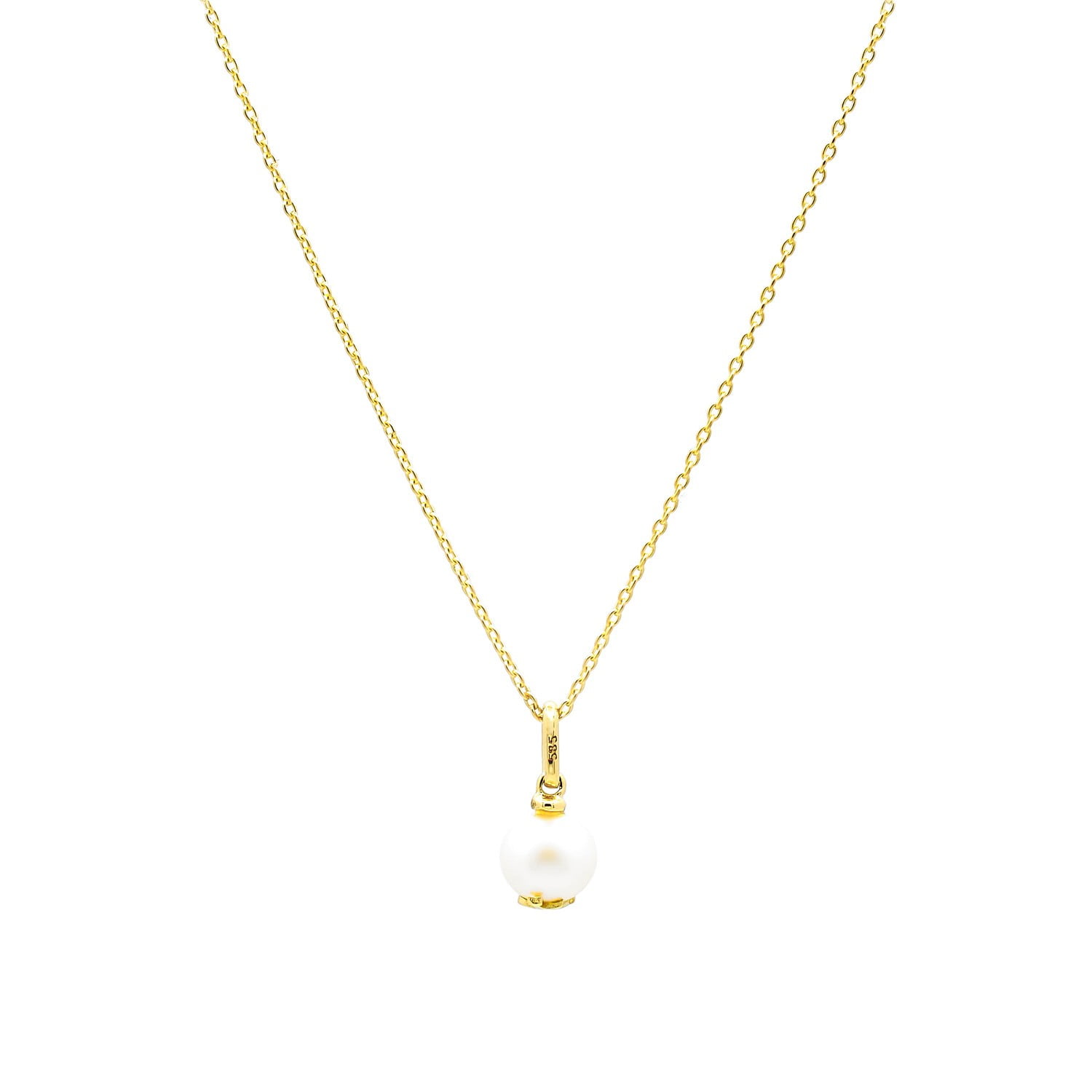 Colier DP Monogram cu perla alba de cultura de 7mm, din aur galben de 14k