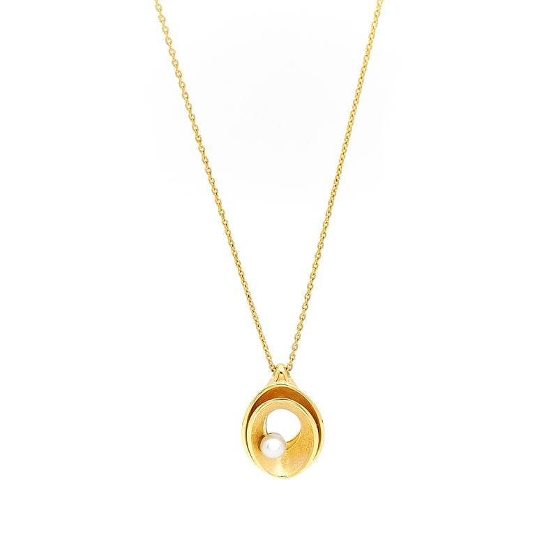 Colier Olivia cu o perla alba de cultura de 4-4.5mm din aur galben de 14k