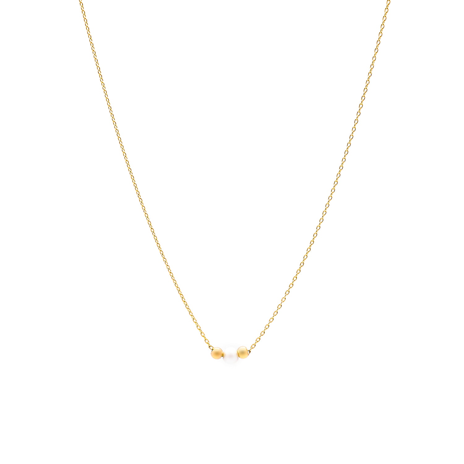 Colier Simplicity cu o perla alba de cultura de 4mm din aur galben de 14k