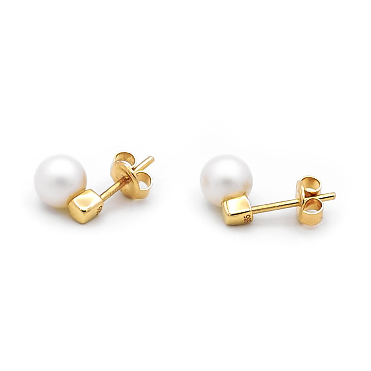 Cercei Iris cu perle albe de cultura de 7mm din aur galben de 14k