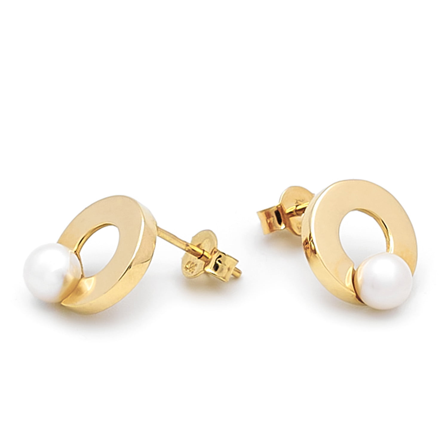 Cercei Lucy cu perle albe de cultura de 5mm din aur galben de 14k
