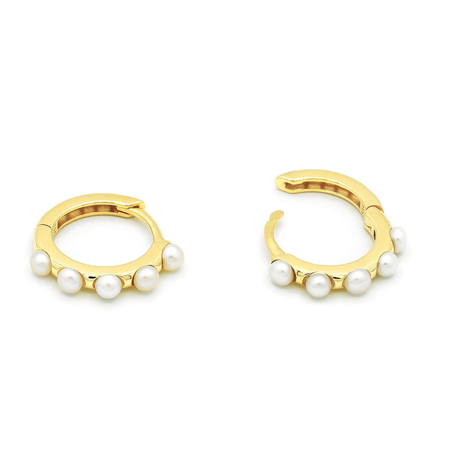 Cercei Namid cu perle albe de cultura de 4-4.5mm, aur galben de 14k