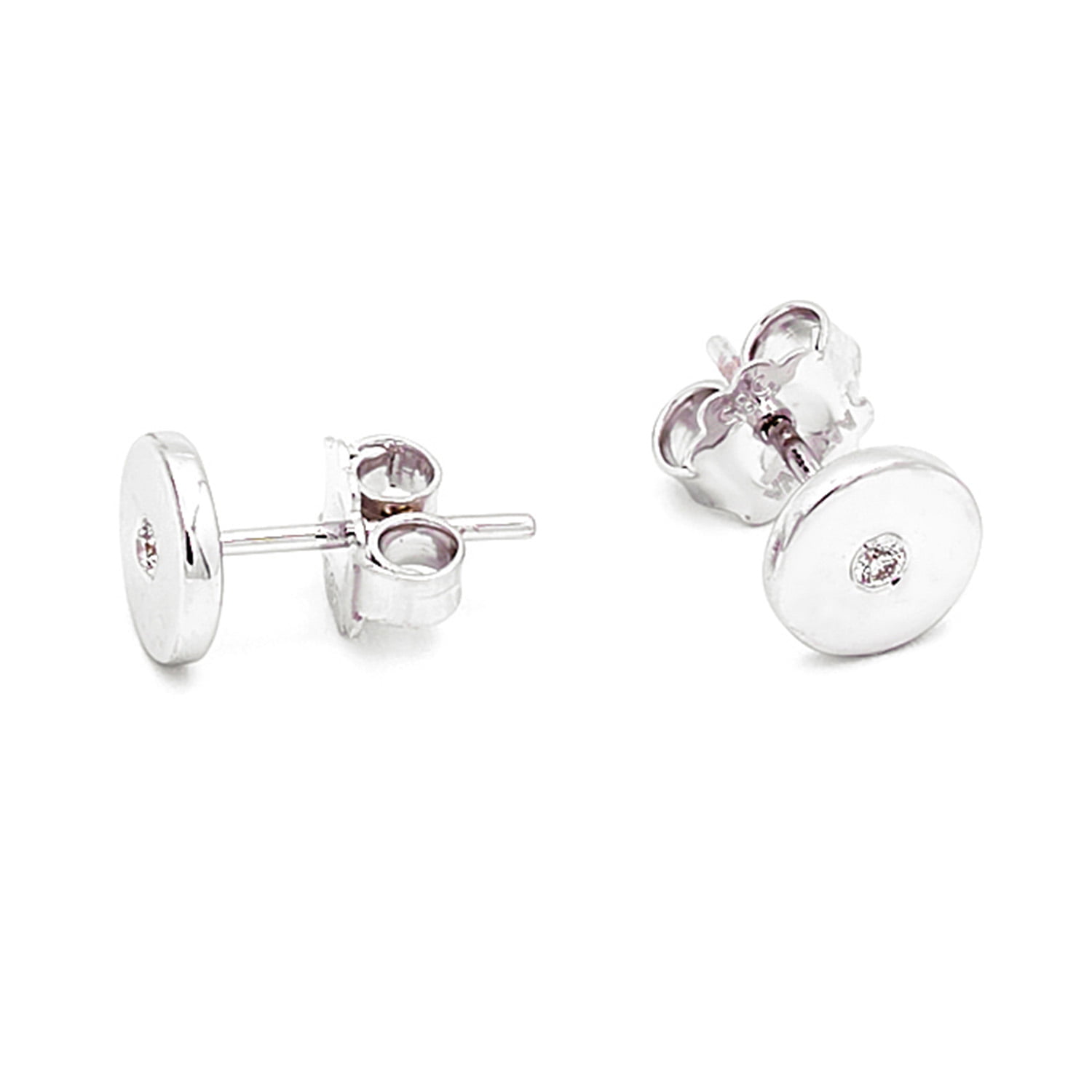 Cercei Sakura cu diamant de 0.05CT, aur alb de 14k