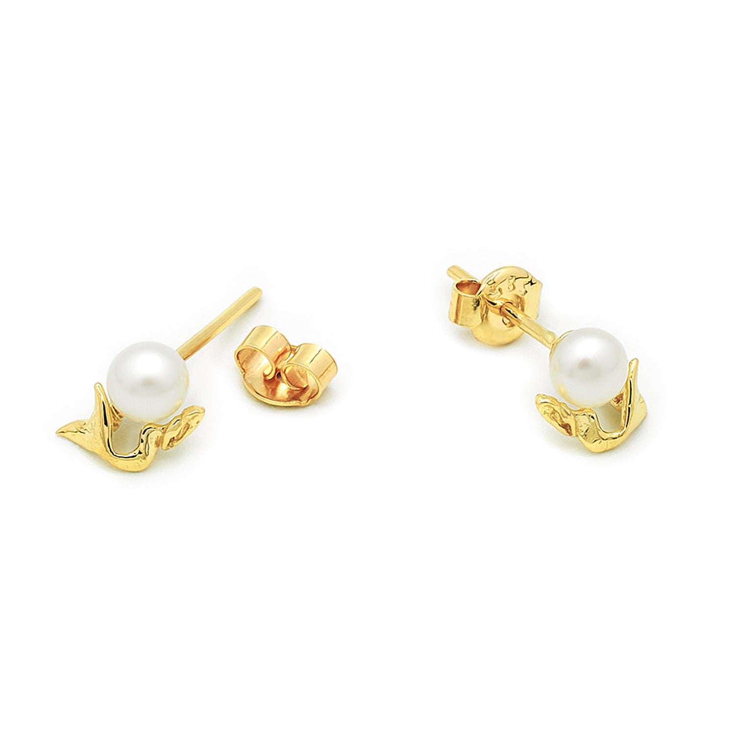 Cercei Shine cu perla alba de cultura de 4mm, aur galben de 14k