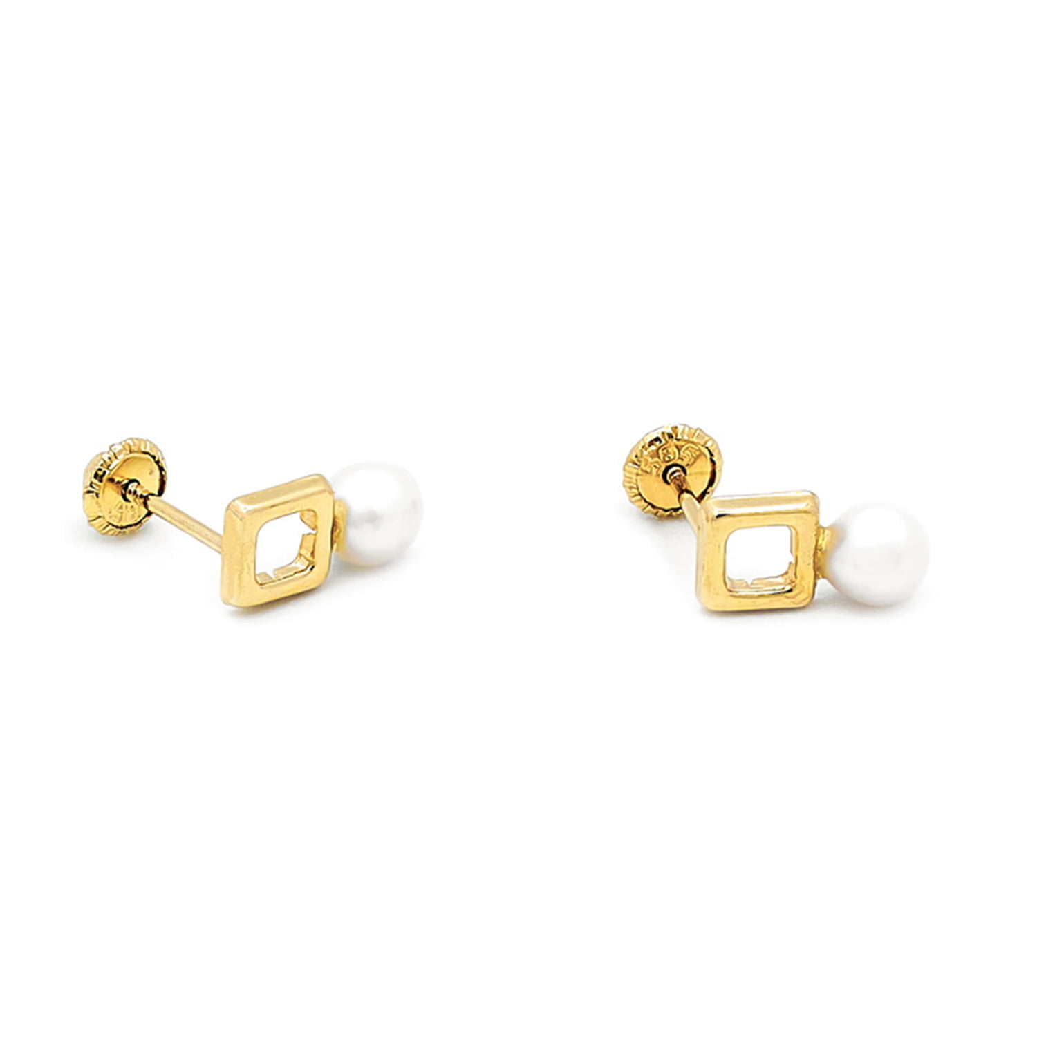 Cercei Special Girl cu perla alba de cultura de 3mm din aur galben de 14k