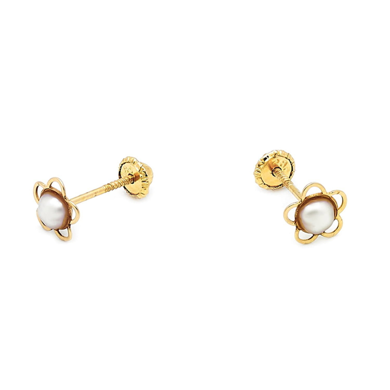 Cercei Dasy Pearl Baby cu perla alba de 4mm din aur galben de 14k