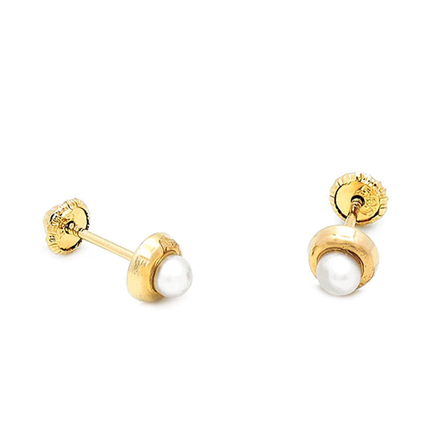 Cercei Little Princess Baby cu perla alba de cultura de 3mm din aur galben de 14k
