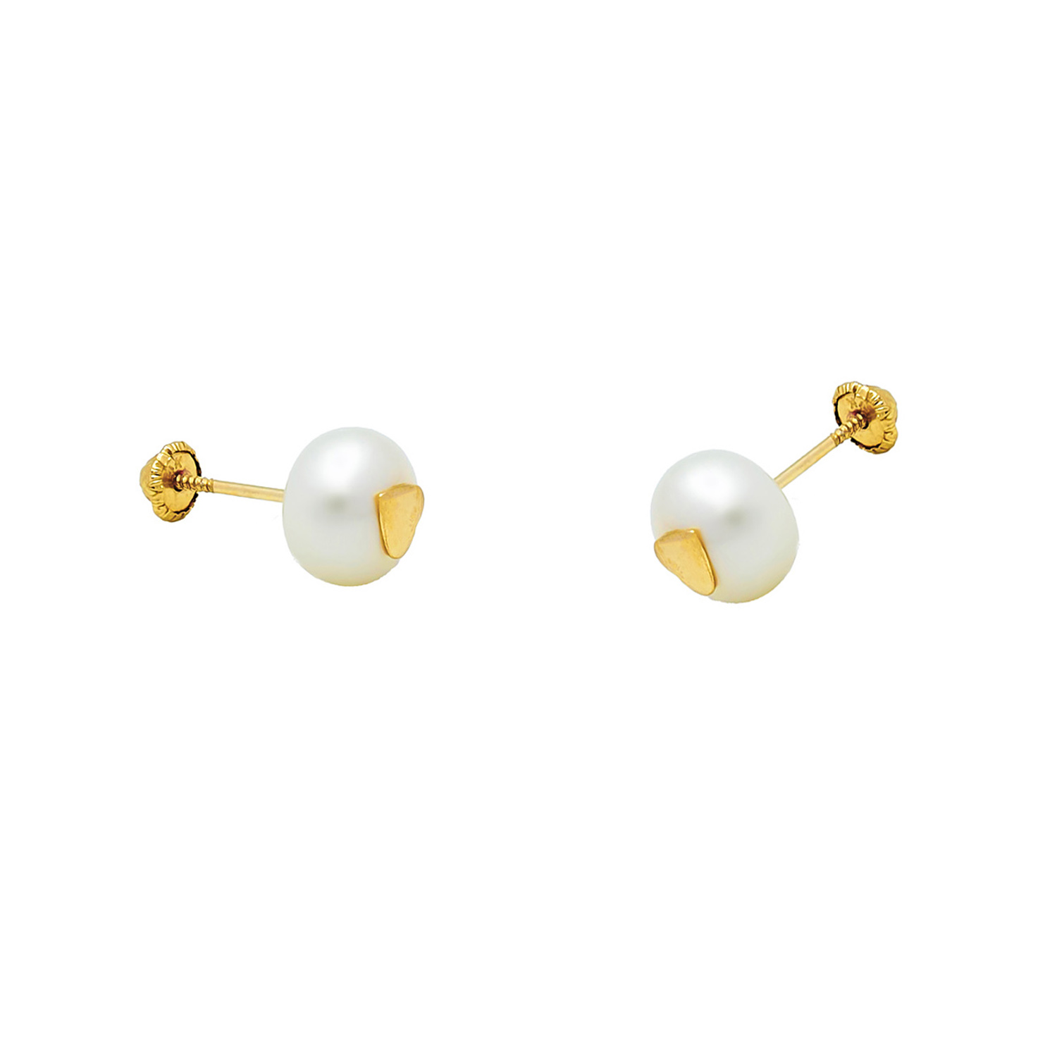 Cercei Full Heart cu perla alba de cultura de 6mm din aur galben de 14k