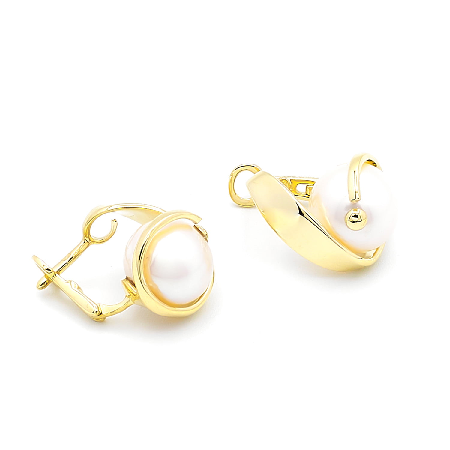 Cercei Cybill cu perle albe de cultura de 11mm din aur galben de 14k