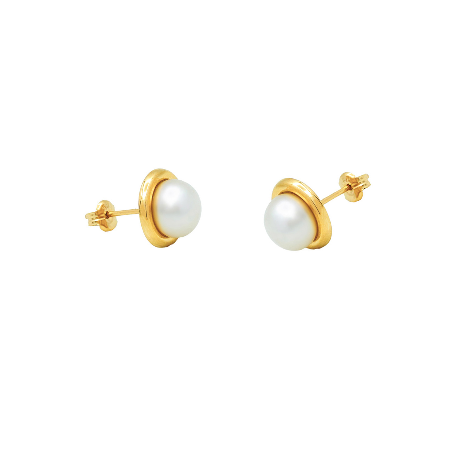 Cercei Dare cu perle albe de cultura de 8mm din aur galben de 14k