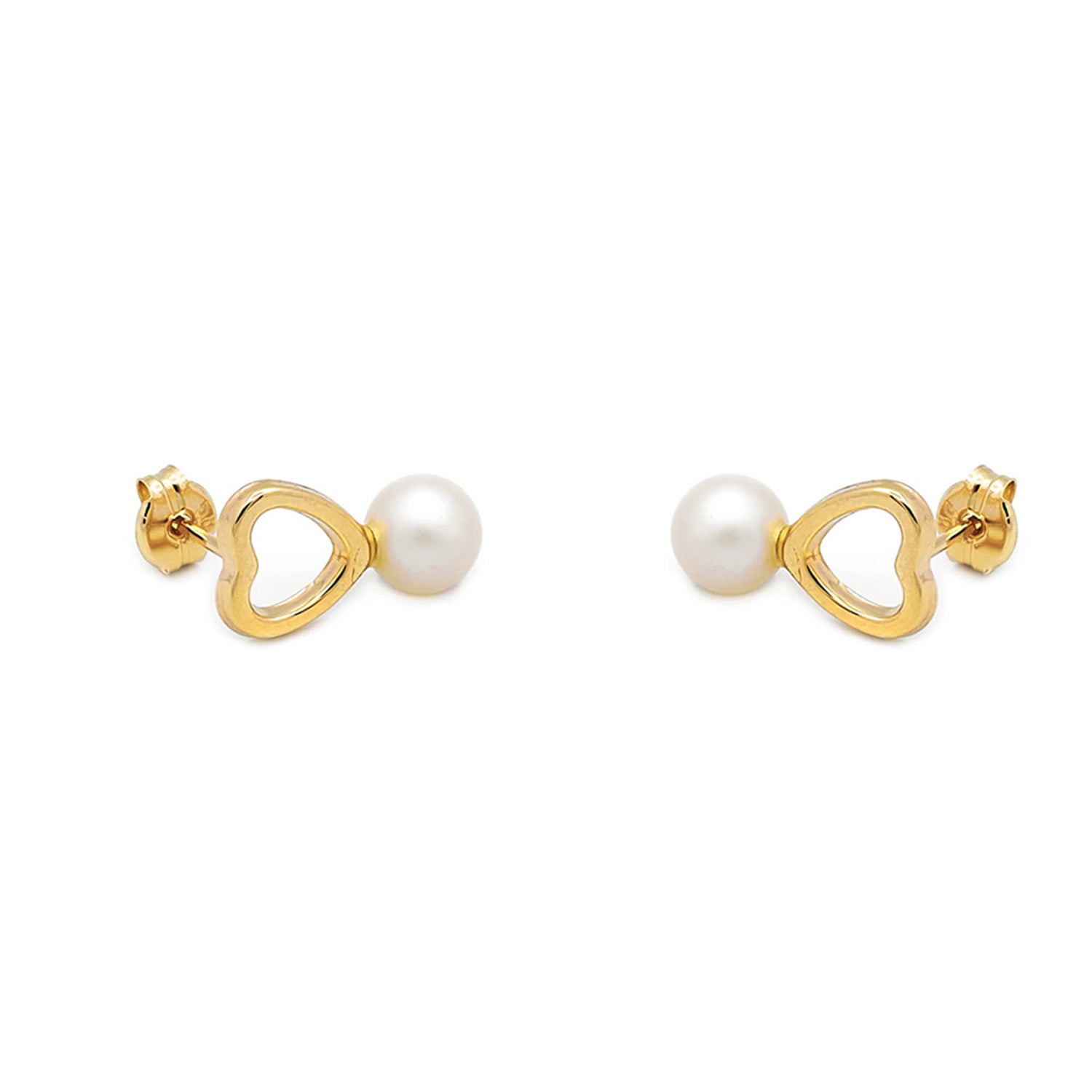 Cercei I Love You cu perla alba de cultura de 4mm,din aur galben de 14k