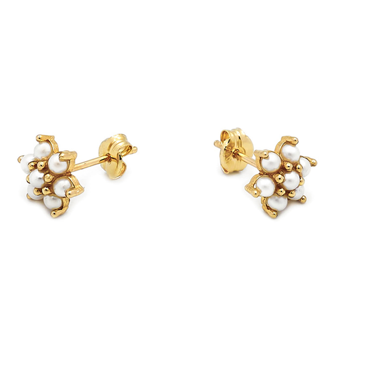 Cercei Sweet Spring cu perle albe de cultura de 2mm din aur galben de 14k