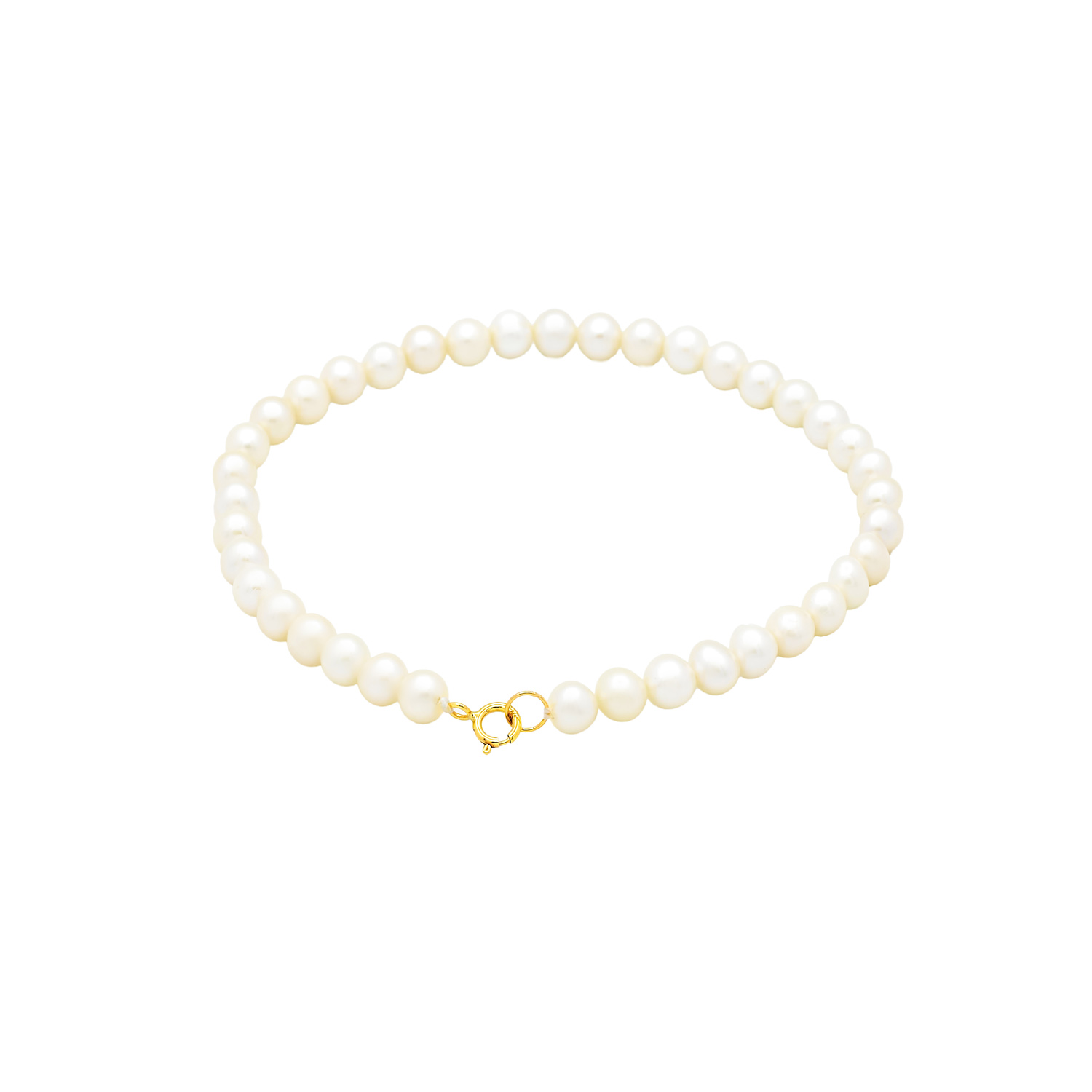 Bratara Alista cu perle albe de cultura de 3-4mm cu inchizatoare din aur galben de 18k