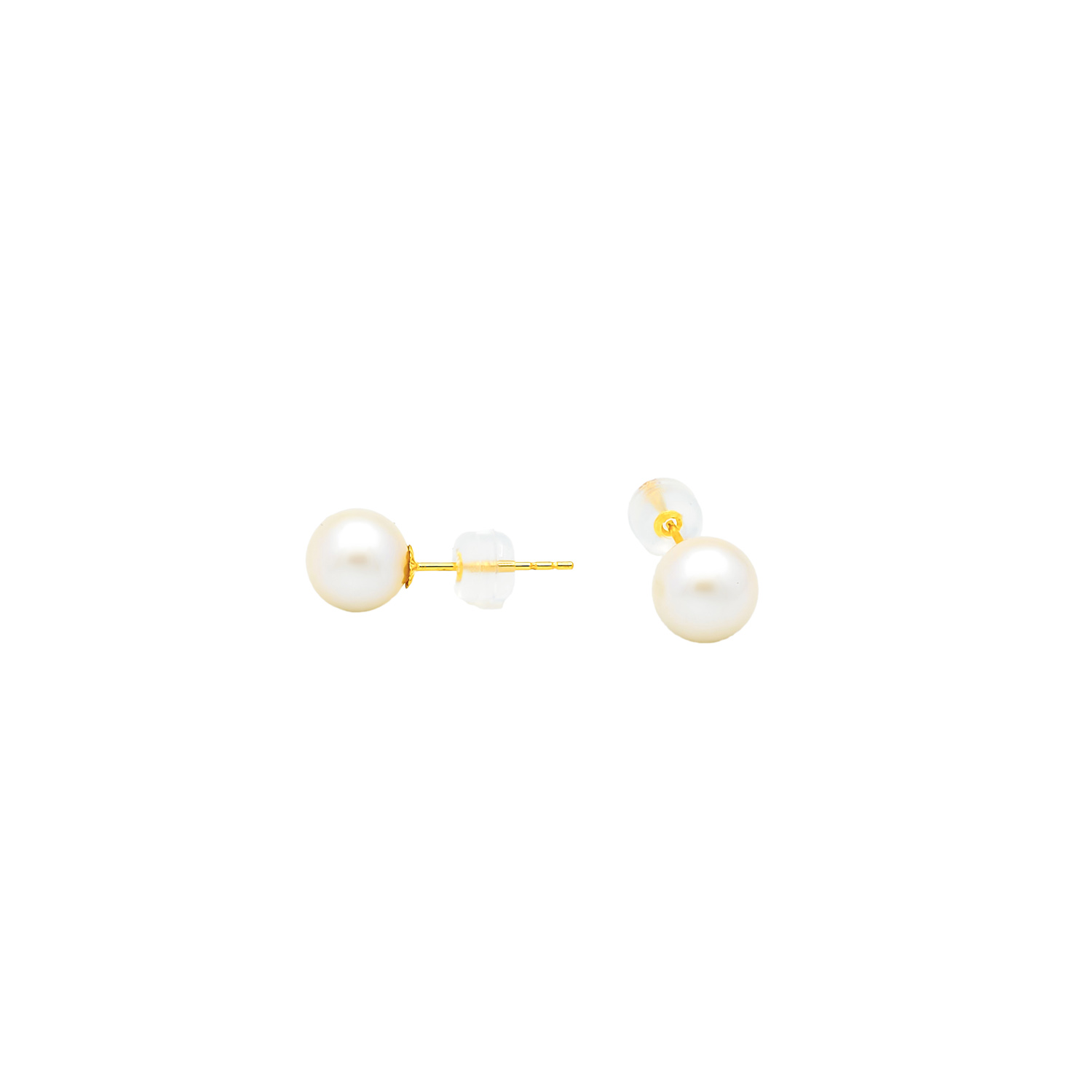Cercei Pure cu perle albe de cultura de 7-7.5mm din aur galben de 18k