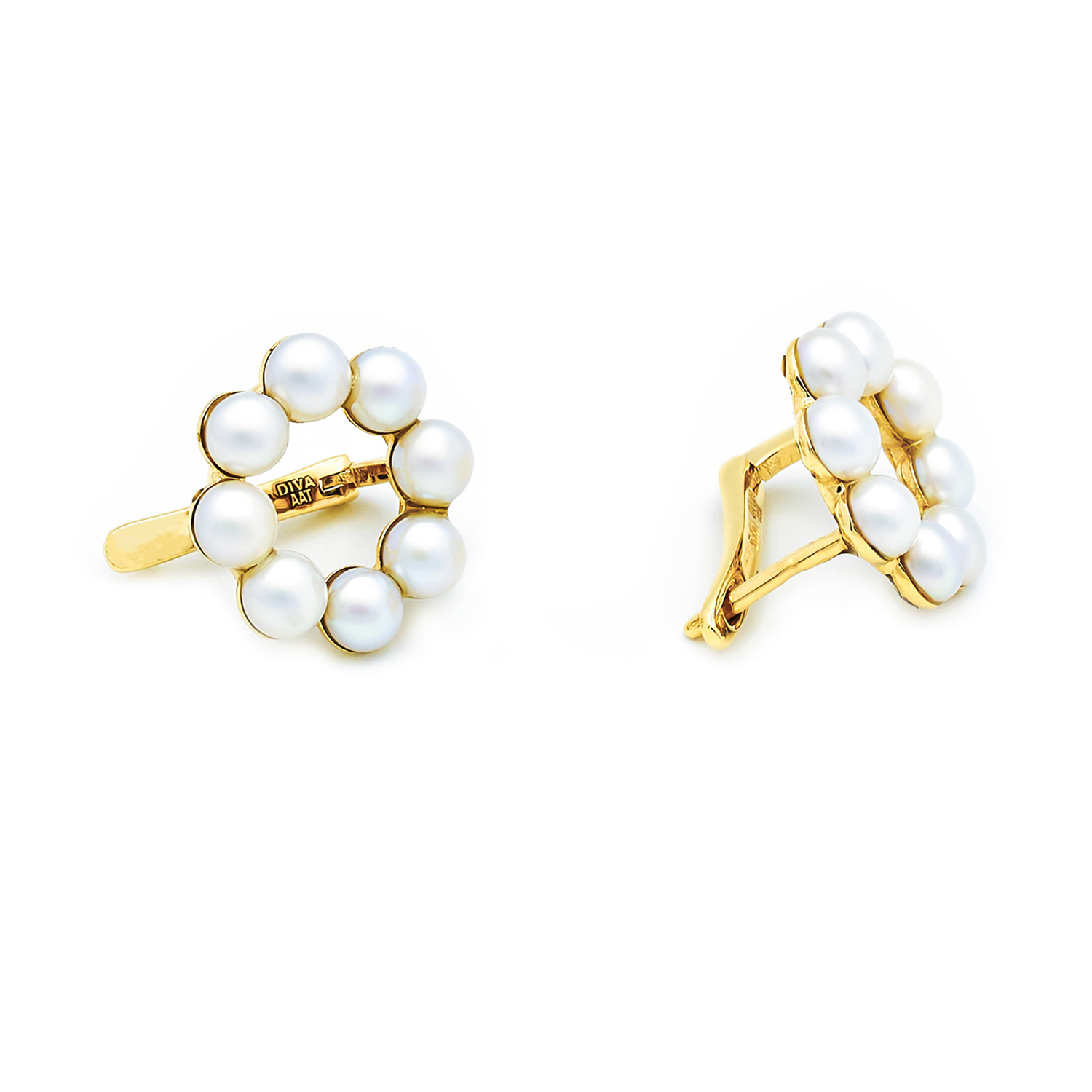 Cercei Indigo cu perle albe de cultura de 4-5mm din aur galben de 14k