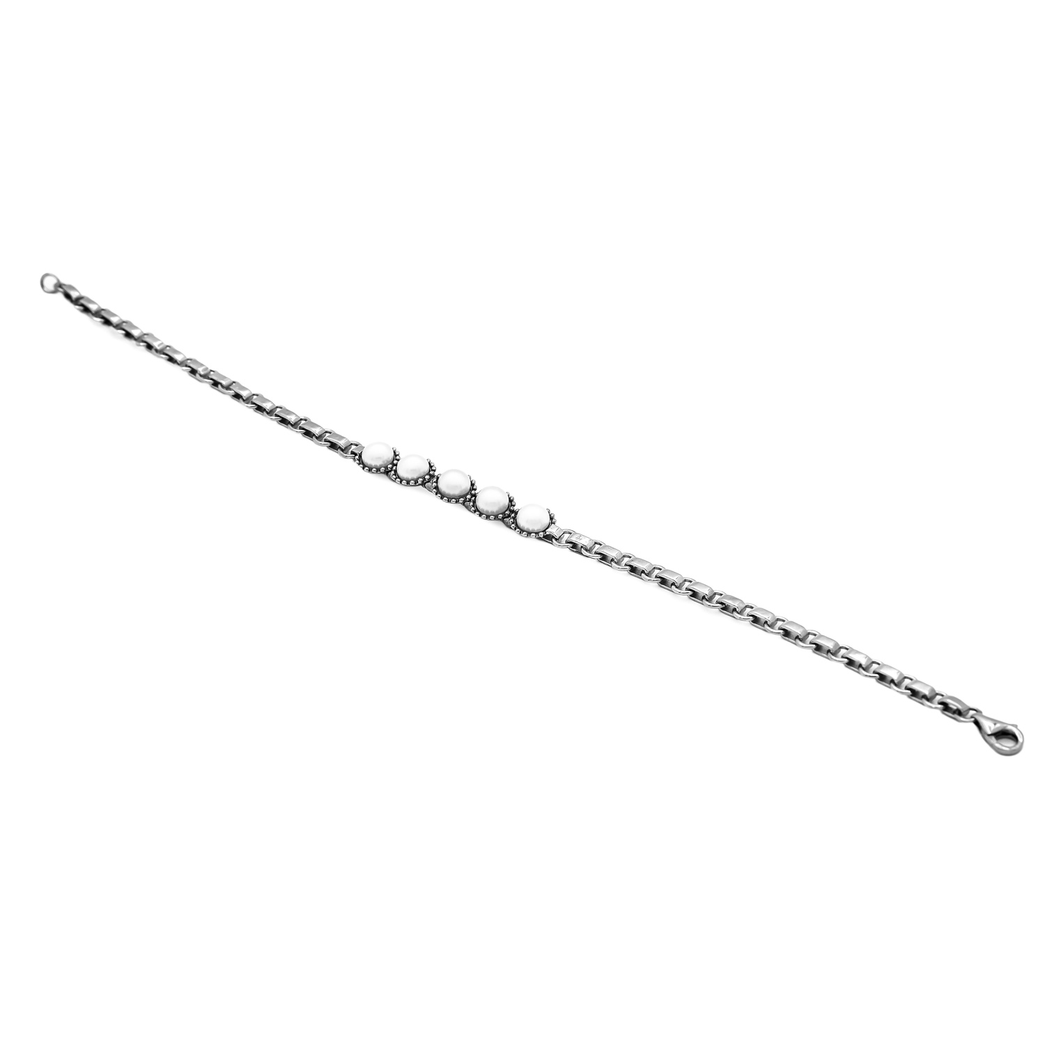 Bratara Karla cu perle albe de cultura de 5mm din aur alb de 14k