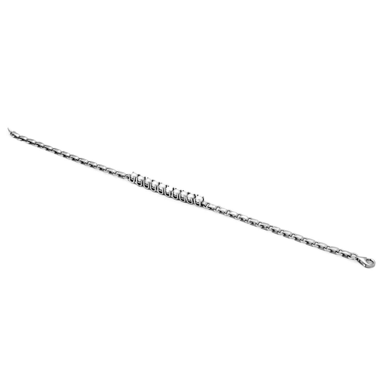 Bratara Half Tennis cu perle albe de cultura de 3mm din aur alb de 14k